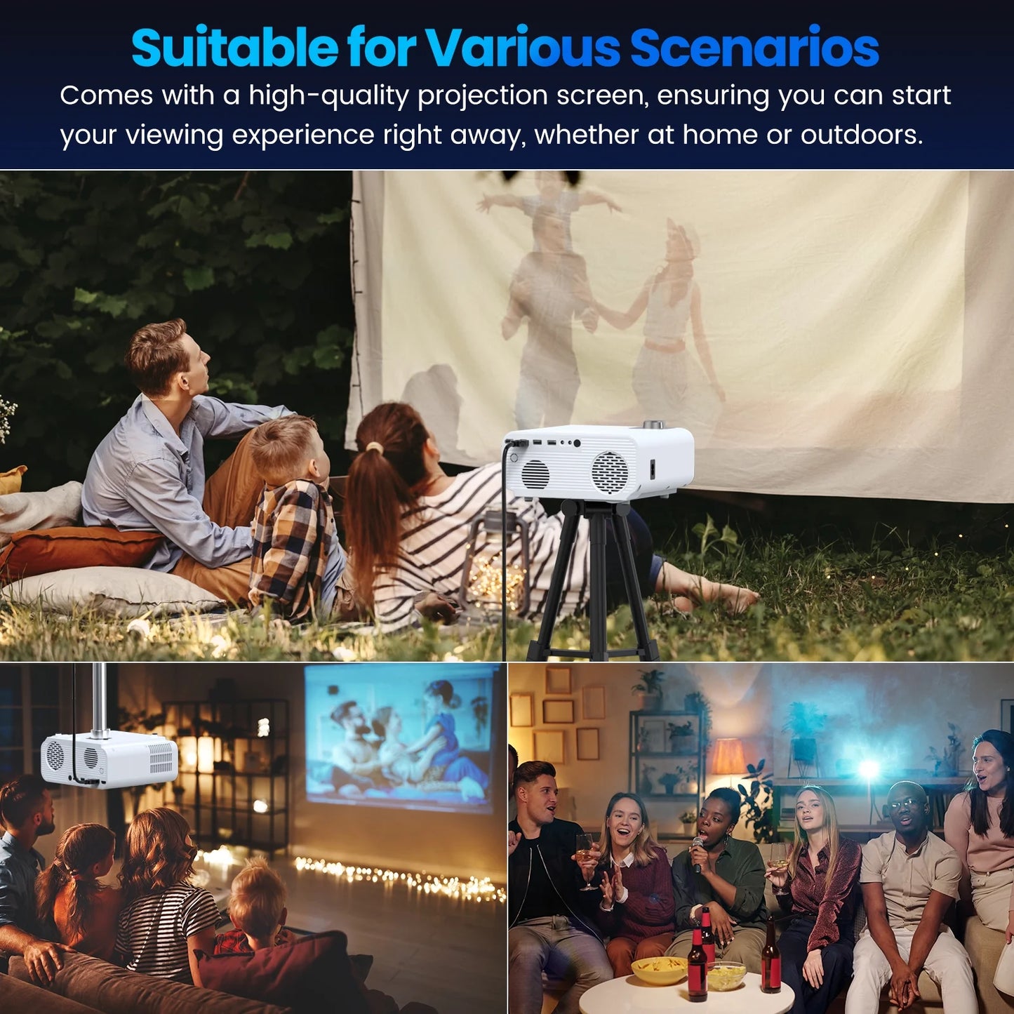 Native 1080P Projector with WiFi and Bluetooth Support, 4K Compatibility, 100,000 Hours Lamp Life