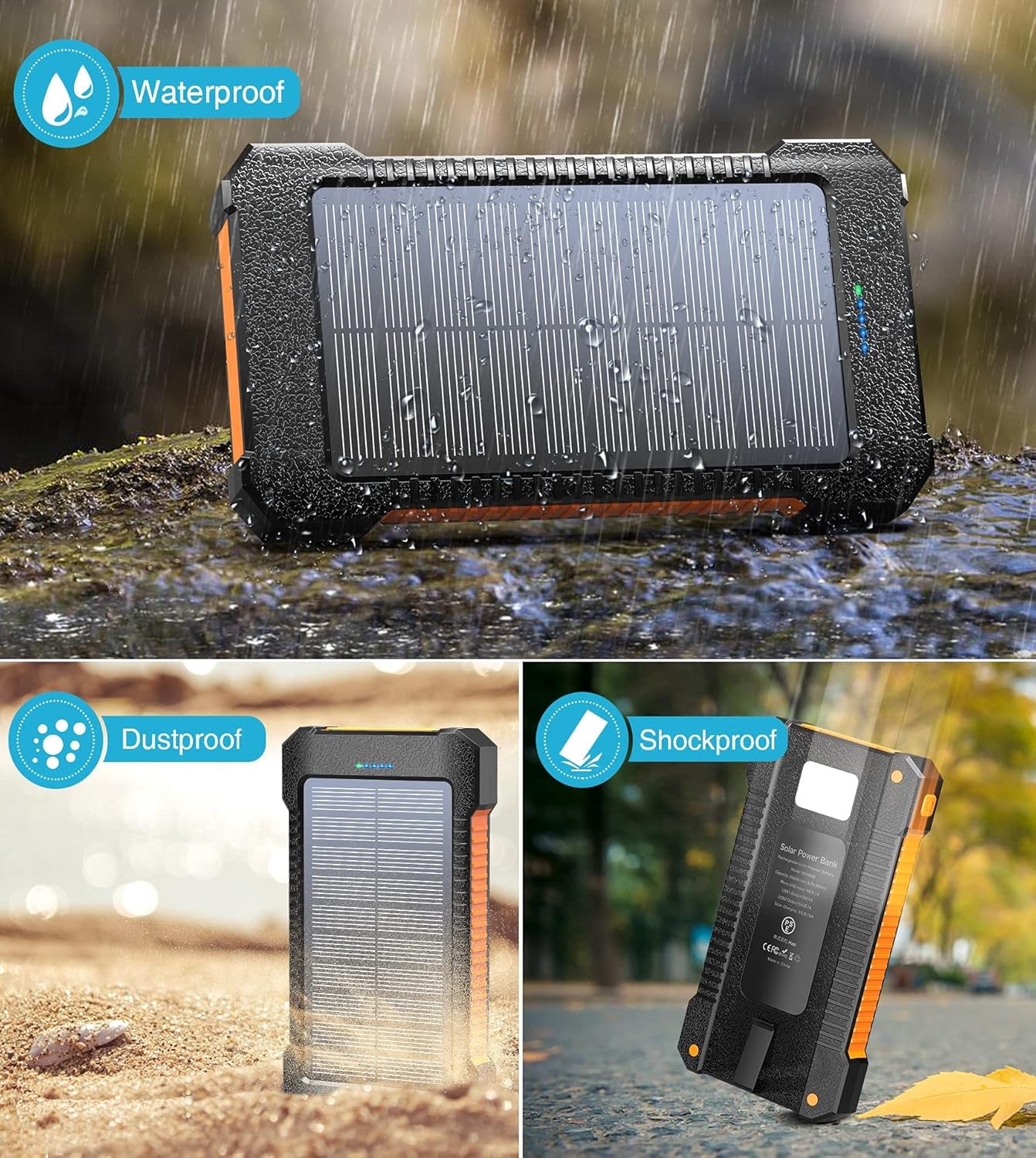 2-Pack 26800mAh Solar Power Bank with Dual USB Fast Charging and LED Flashlights - Portable External Battery Pack for Outdoor Camping