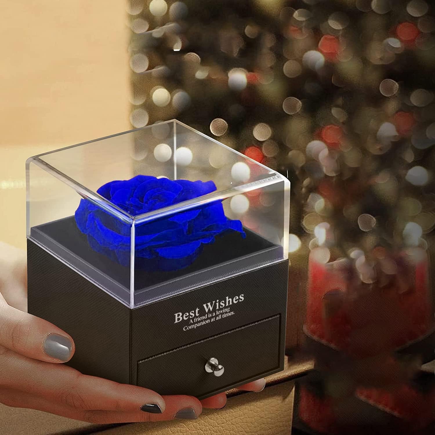 Blue Rose Gift Box Featuring 925 Sterling Silver Women's Necklace, Forever Preserved Rose Jewelry Box with "I Love You" Necklace in 100 Languages, Ideal Mother's Day Gift, Enchanted Rose for Her.