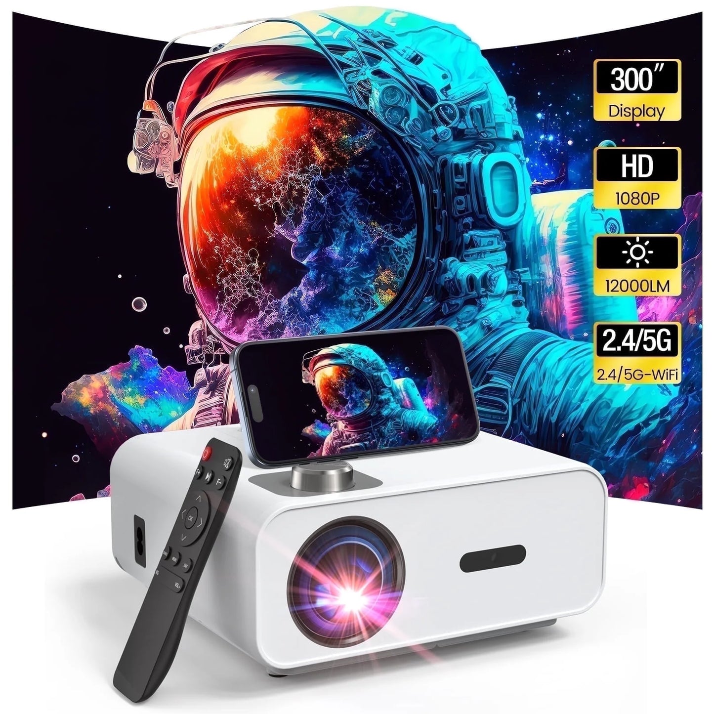 Native 1080P Projector with WiFi and Bluetooth Support, 4K Compatibility, 100,000 Hours Lamp Life