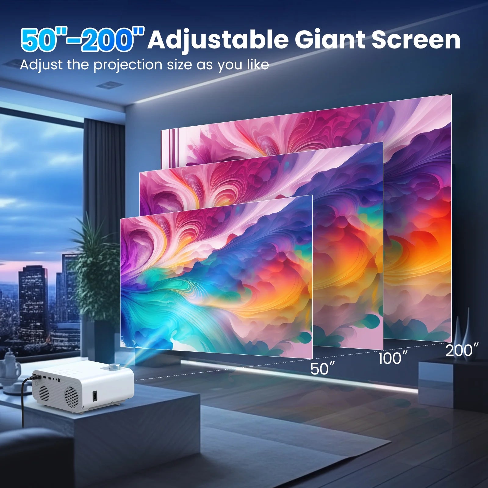 Native 1080P Projector with WiFi and Bluetooth Support, 4K Compatibility, 100,000 Hours Lamp Life