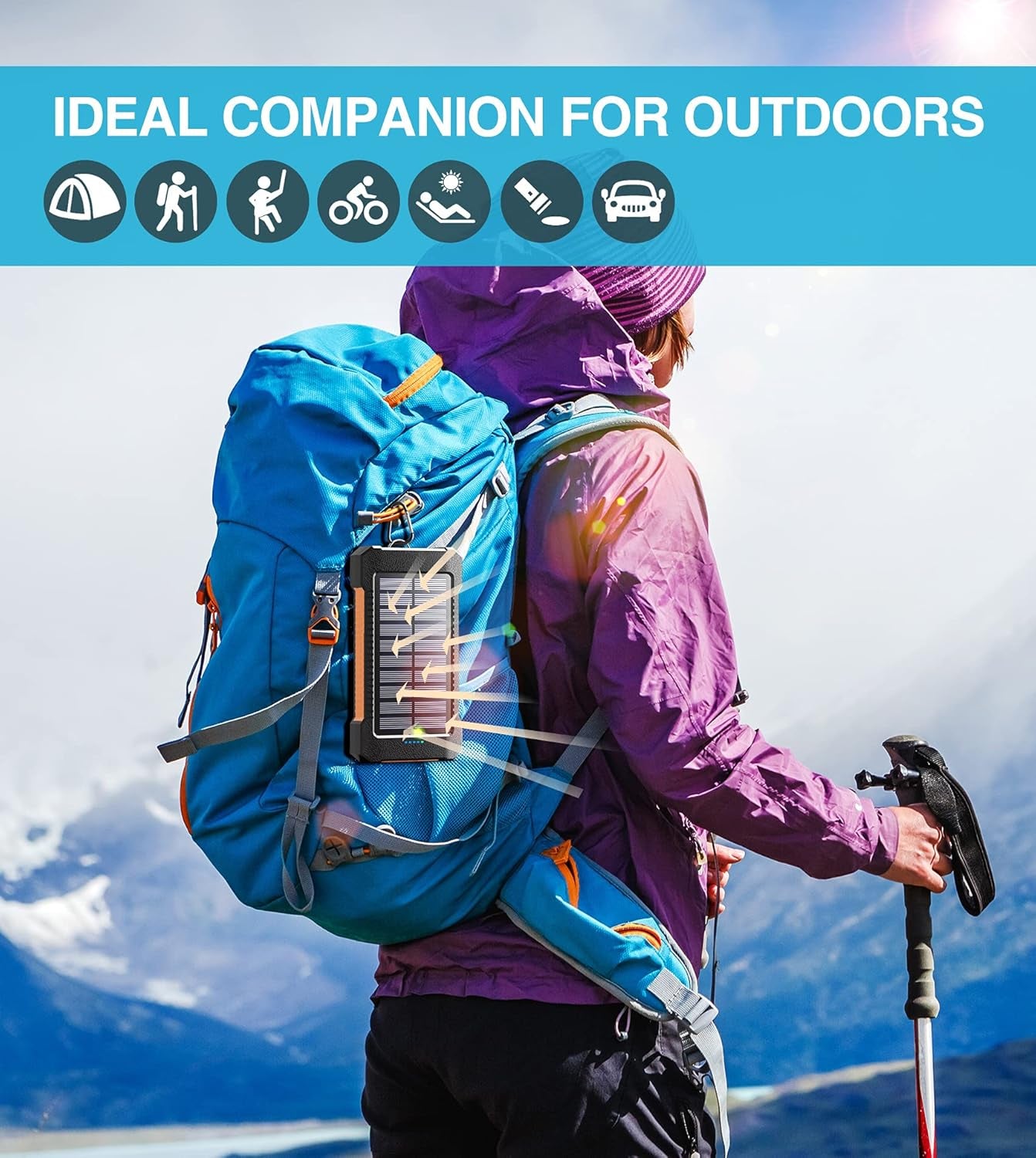 2-Pack 26800mAh Solar Power Bank with Dual USB Fast Charging and LED Flashlights - Portable External Battery Pack for Outdoor Camping