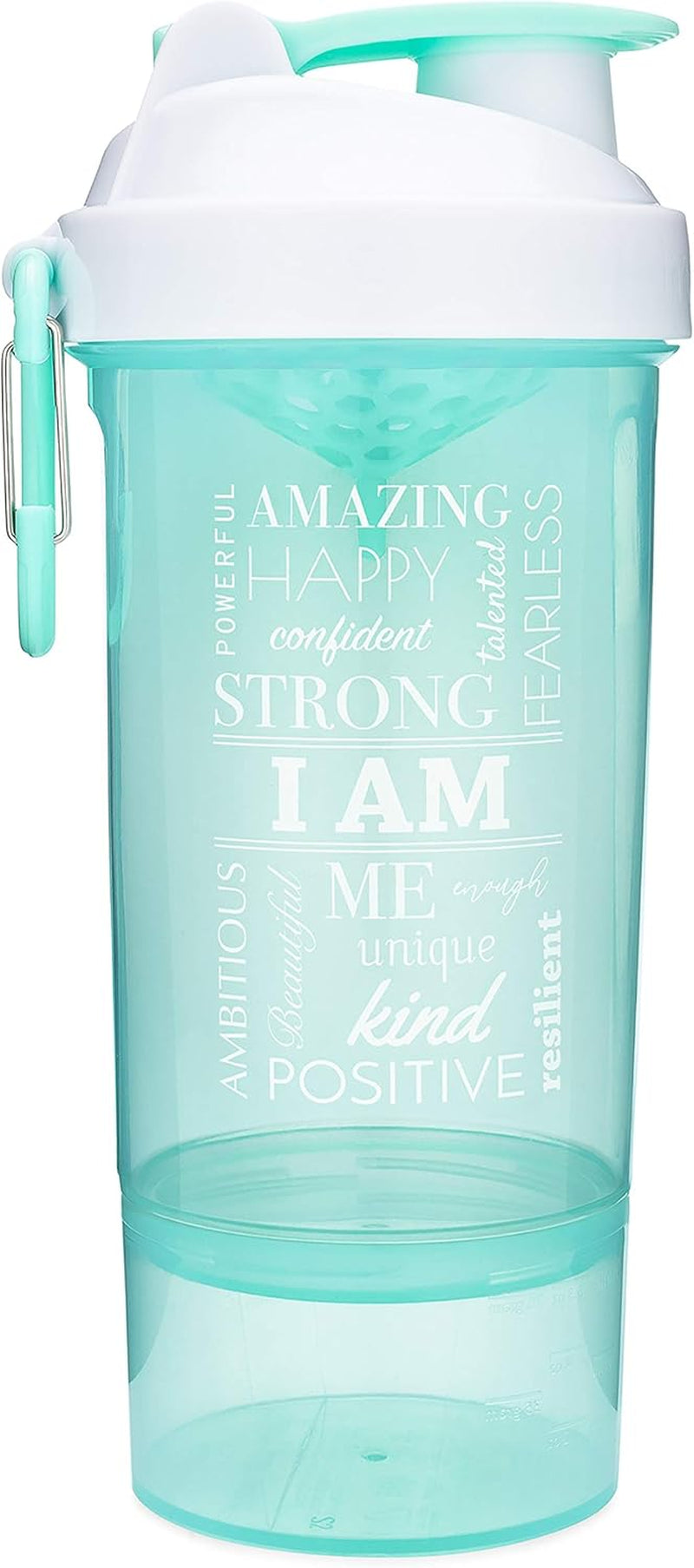 Shaker Bottle with Motivational Quotes | 27 Ounce Protein Shaker Cup | Attachable Container Storage for Protein or Supplements | Perfect Fitness Gift | Two Pack - Rise + I Am
