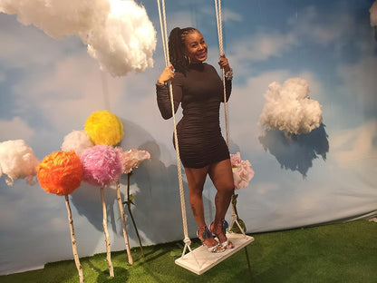 Women's Elegant Stand Neck Long Sleeve Ruched Bodycon Mini Dress for Evening Events