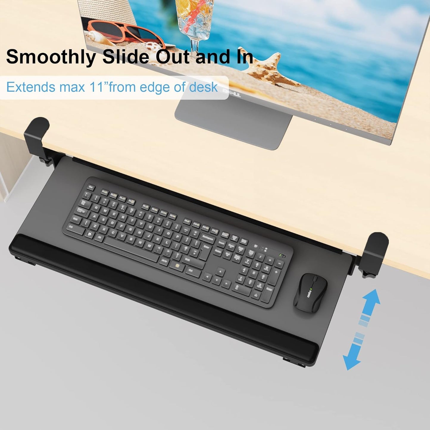 Under-Desk Keyboard Tray with Slide-Out Functionality, Clamp-On Design, and Wrist Rest - 26" (30" Including Clamps) x 10" - Dark Gray for Home Office and School Use