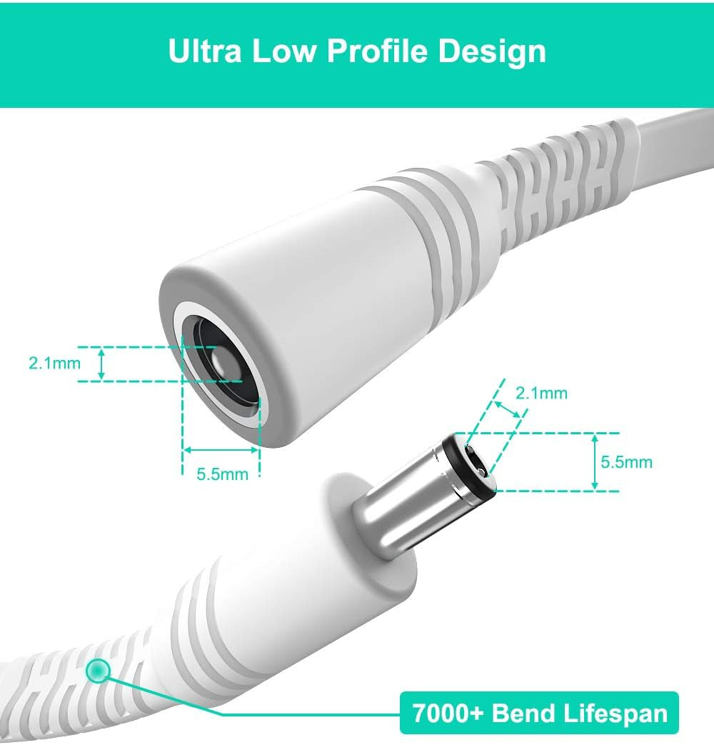 30Ft 12V DC Extension Cable 2Pack,Power Supply Extension Cord 2.1Mm X 5.5Mm 5521 12V DC Adapter Flat Female to Male Extender Wire 24V for Eufy E330,TP Link Tapo Camera C200,C520WS,C510W,C310