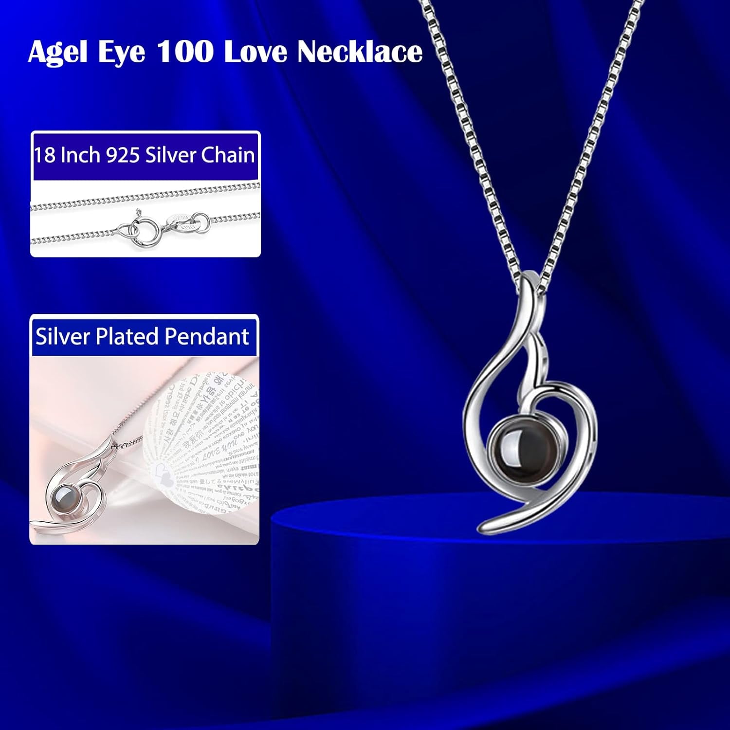 Blue Rose Gift Box Featuring 925 Sterling Silver Women's Necklace, Forever Preserved Rose Jewelry Box with "I Love You" Necklace in 100 Languages, Ideal Mother's Day Gift, Enchanted Rose for Her.