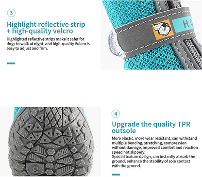 Dog Hiking Booties - Breathable Paw Protectors with Anti-Slip Rugged Sole for Small to Medium Dogs, Blue, Size 4 (Pack of 4)