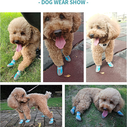 Dog Hiking Booties - Breathable Paw Protectors with Anti-Slip Rugged Sole for Small to Medium Dogs, Blue, Size 4 (Pack of 4)