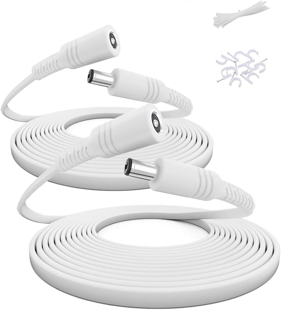 30Ft 12V DC Extension Cable 2Pack,Power Supply Extension Cord 2.1Mm X 5.5Mm 5521 12V DC Adapter Flat Female to Male Extender Wire 24V for Eufy E330,TP Link Tapo Camera C200,C520WS,C510W,C310