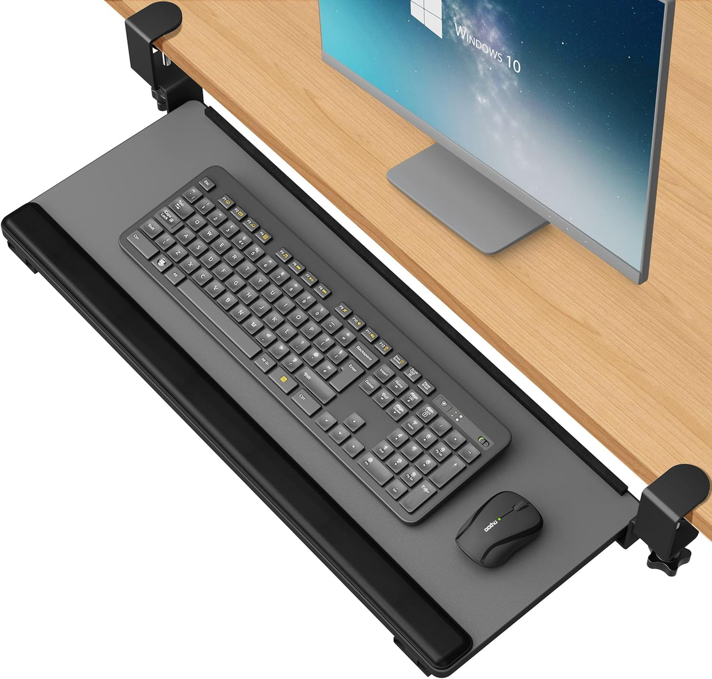 Under-Desk Keyboard Tray with Slide-Out Functionality, Clamp-On Design, and Wrist Rest - 26" (30" Including Clamps) x 10" - Dark Gray for Home Office and School Use
