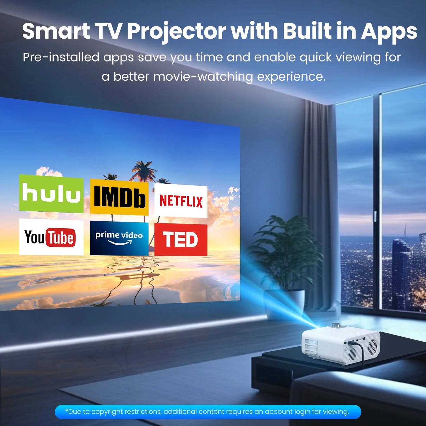 Native 1080P Projector with WiFi and Bluetooth Support, 4K Compatibility, 100,000 Hours Lamp Life