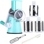 Rotary Cheese Grater 3 Drum Blades Manual Vegetable Slicer Walnuts Grinder Cheese Shredder round Mandoline with Peeler Blue