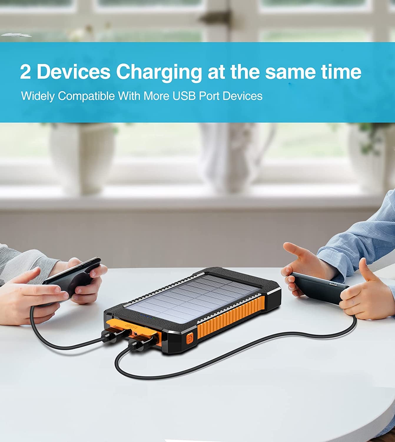 2-Pack 26800mAh Solar Power Bank with Dual USB Fast Charging and LED Flashlights - Portable External Battery Pack for Outdoor Camping