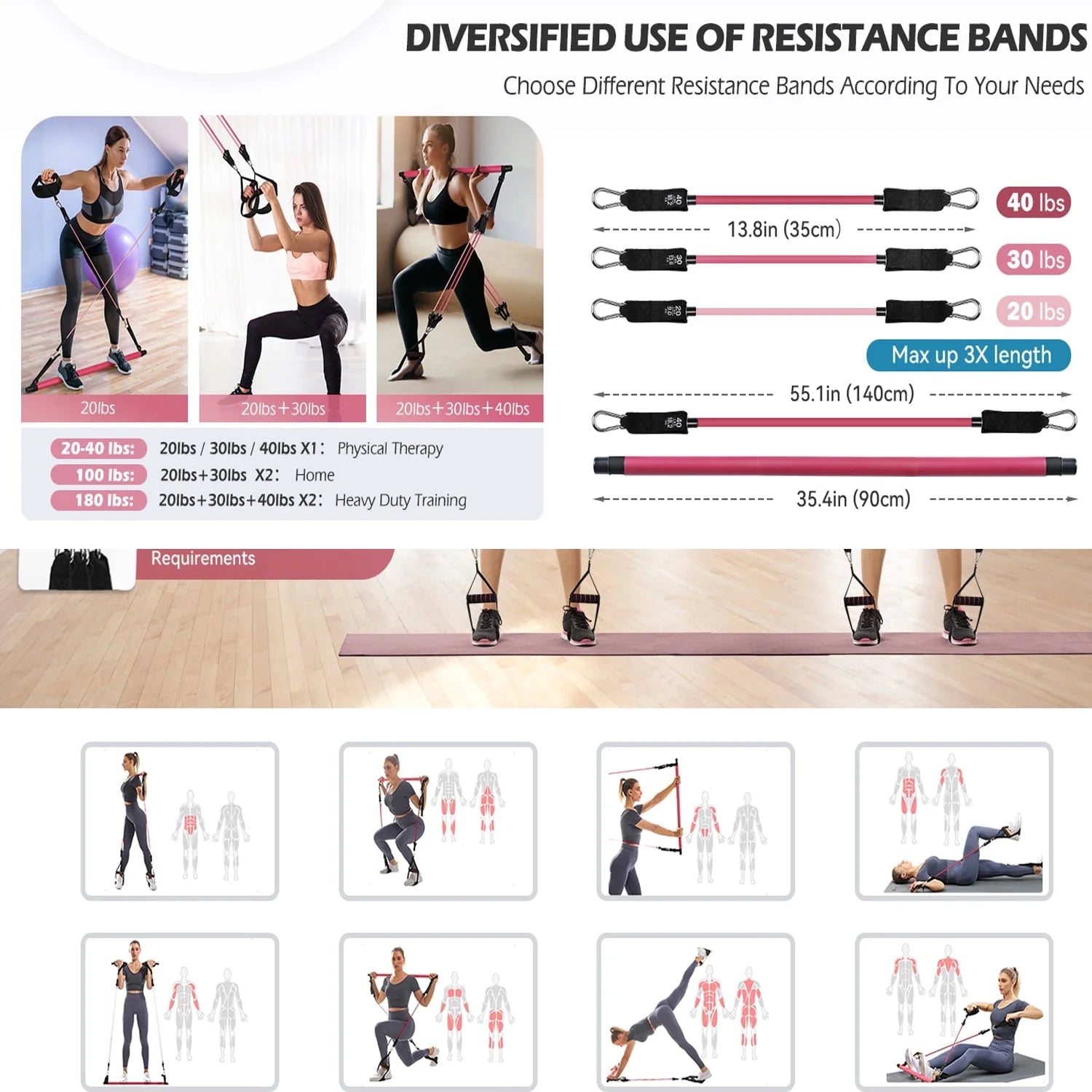 Pilates Bar Kit with Resistance Bands,Pilates Bar with Stackable Bands Workout Equipment for Legs,Hip,Waist and Arm,Exercise Fitness Equipment for Women & Men Home Gym Yoga Pilates