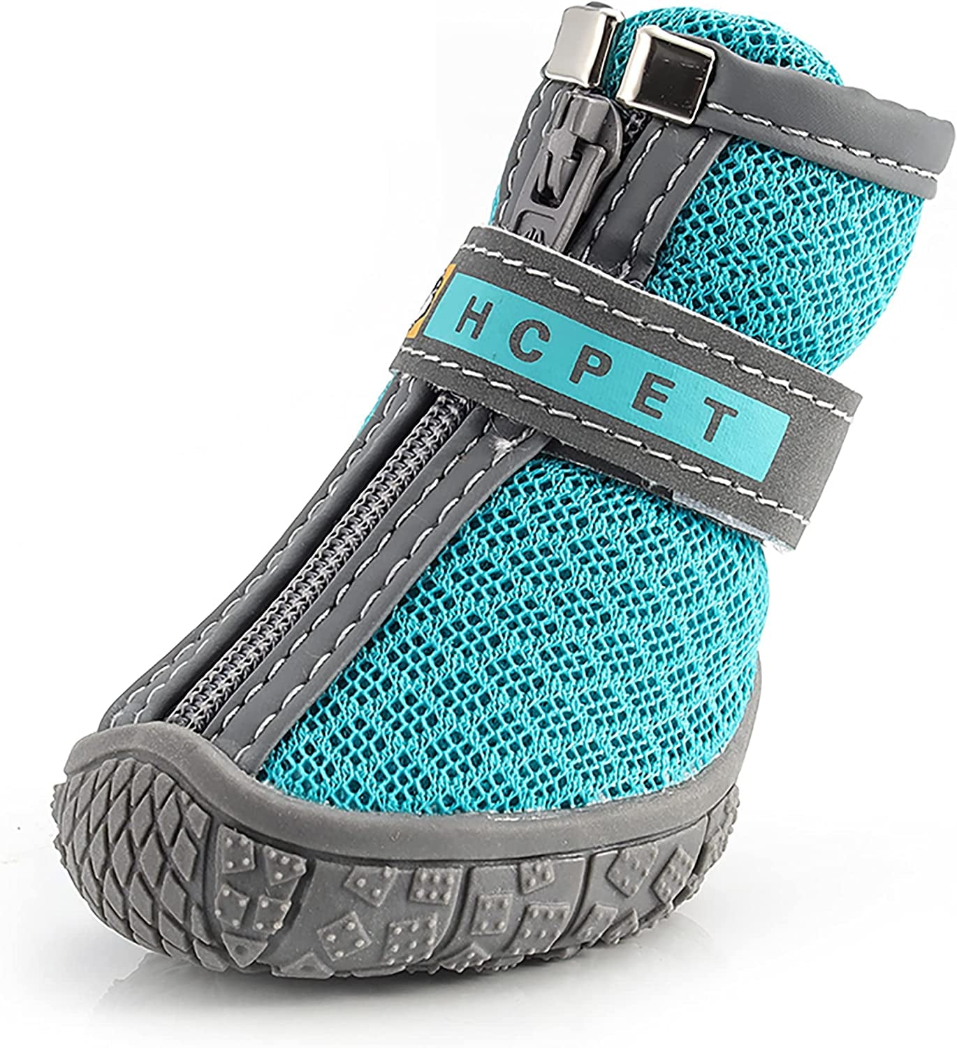 Dog Hiking Booties - Breathable Paw Protectors with Anti-Slip Rugged Sole for Small to Medium Dogs, Blue, Size 4 (Pack of 4)