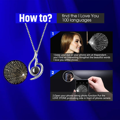 Blue Rose Gift Box Featuring 925 Sterling Silver Women's Necklace, Forever Preserved Rose Jewelry Box with "I Love You" Necklace in 100 Languages, Ideal Mother's Day Gift, Enchanted Rose for Her.